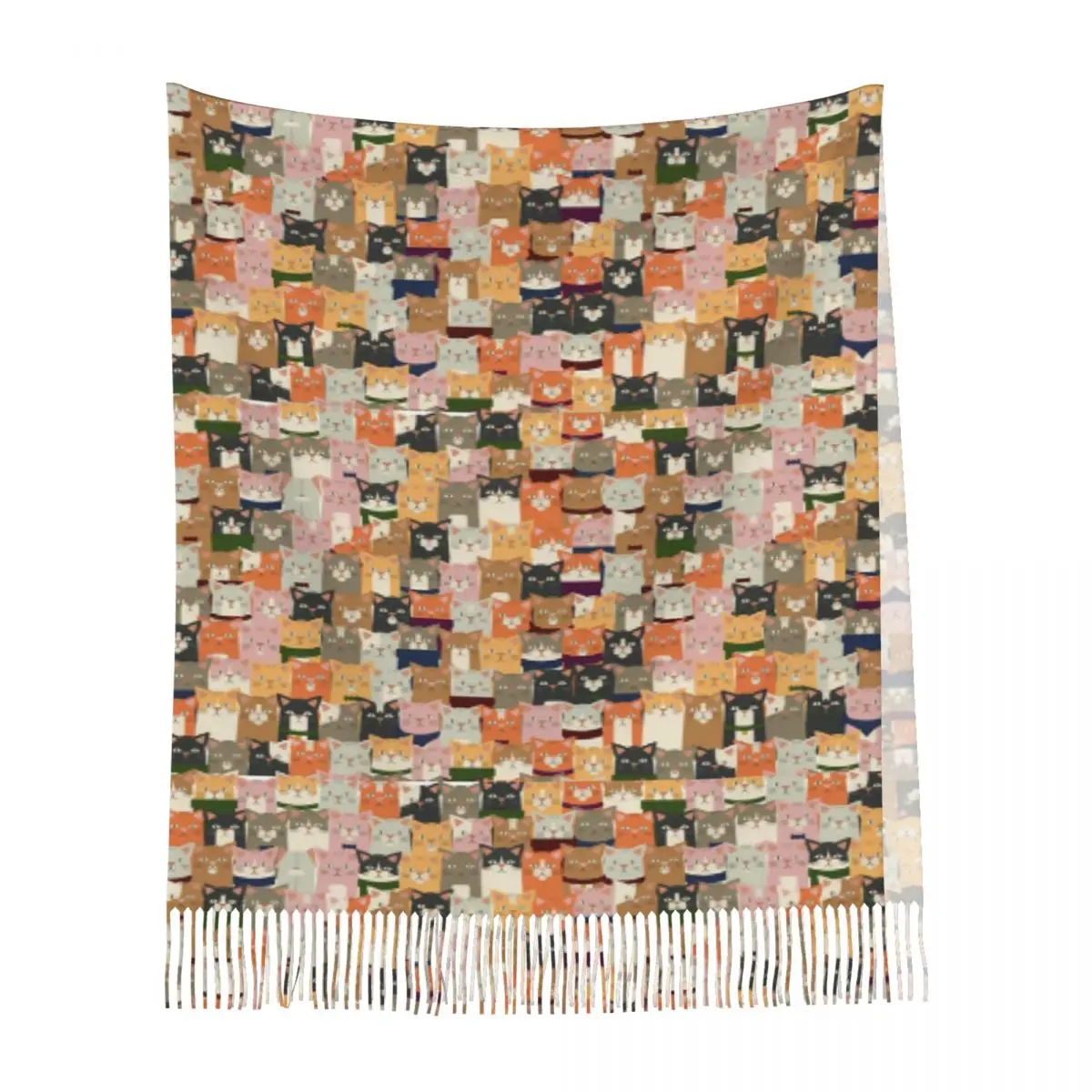 Colorful Cartoon Kitten Cat Scarf Tassel Scarves for Women Soft Warm Shawls and Wraps Large Fall Winter Shawl Wrap