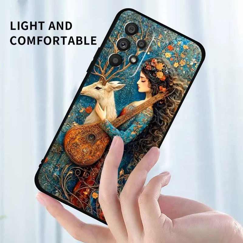 เคสโทรศัพท์ลายอนิเมะสาวสไตล์โบราณ สำหรับ Samsung A41 A35 A34 A33 A32 A25 A24 A23 A21s A06 A05 A04 A03 Note 10 20 Ultra 5G สีดำ