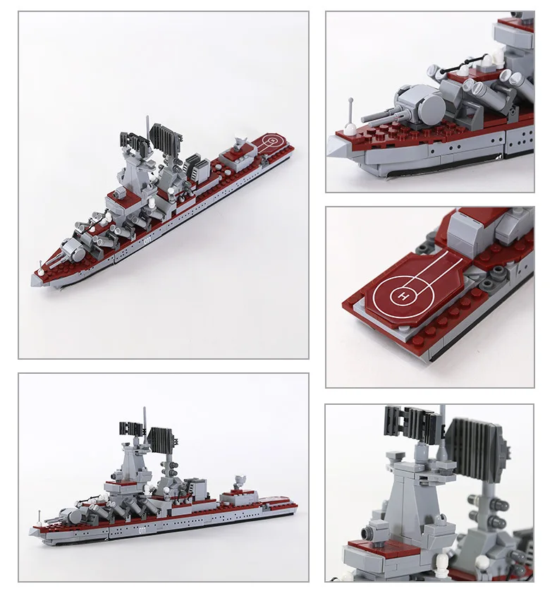 Russisches Modernes Militärschiff Batisbricks Varyag Kreuzer Modellbausatz, Baustein-Fahrzeug-Konstruktionsspielzeug als Geschenk – Detail 2