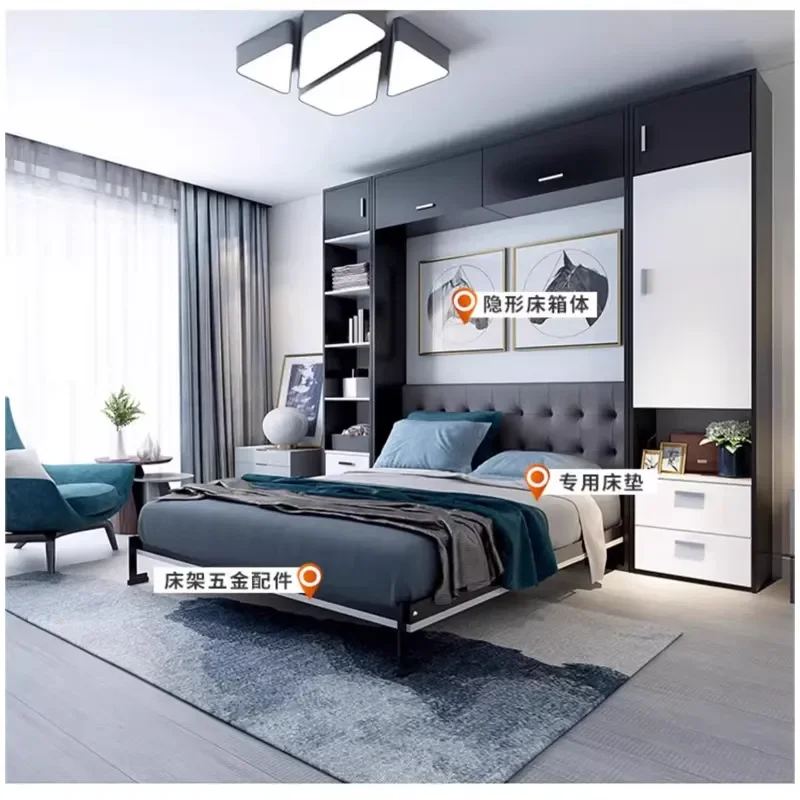 for Electric Murphy Invisible Bed Frame Folding Up and Down Rolling Over Wall Bed Hidden Wardrobe Integrated Multifunctional