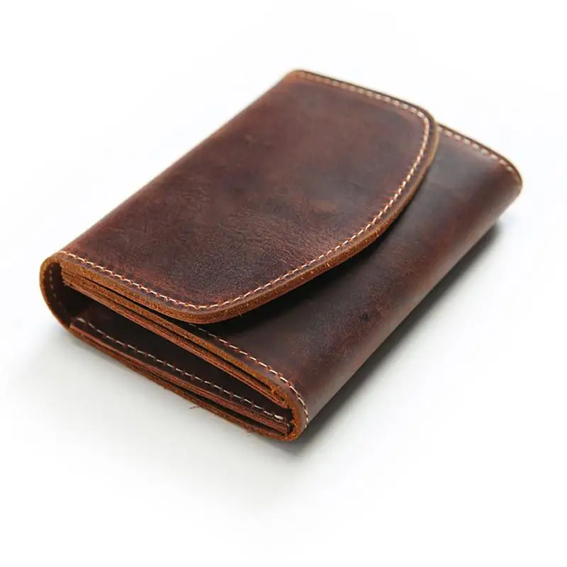 

Handmade Small Leather Envelope Wallet Vintage Natural Cowhide Envelope Style Wallet Men's Purse with Zipper Coin Pocket