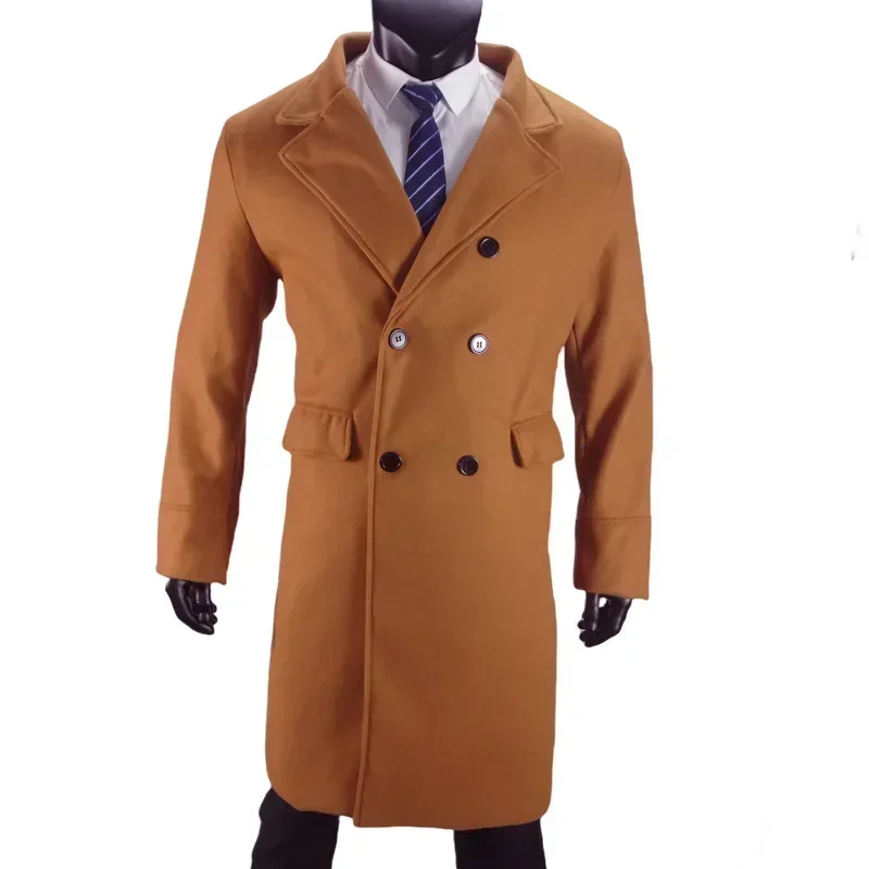 Men Autumn Winter Tweed Coat Solid Color Long Sleeve Turndown Collar Button Casual Warm Fashion Comfortable Regular Standard Fit