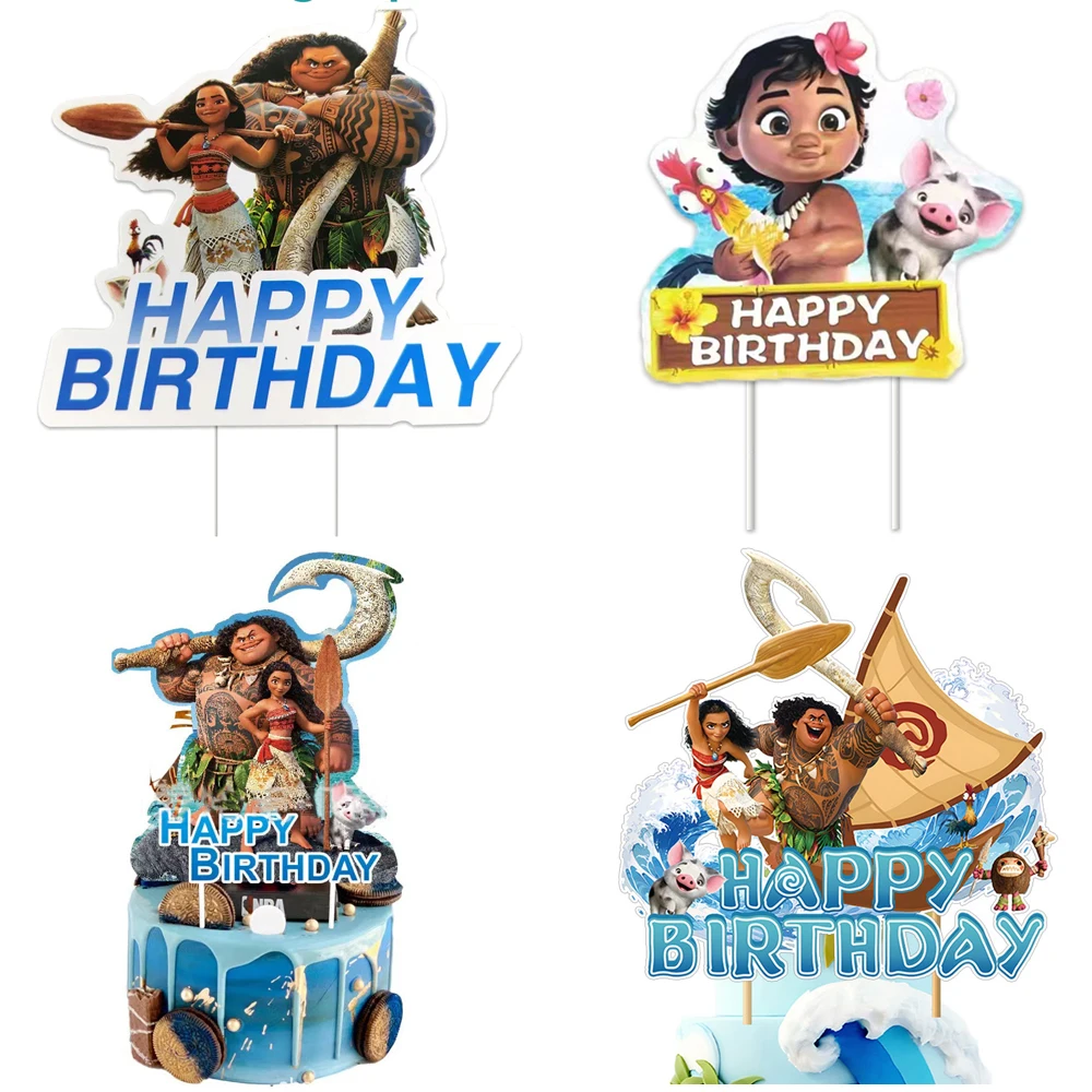 1pcs/lot Moana Theme Girls Favors Baby Shower Cake Topper Happy Birthday Party Decoration Events Supplies