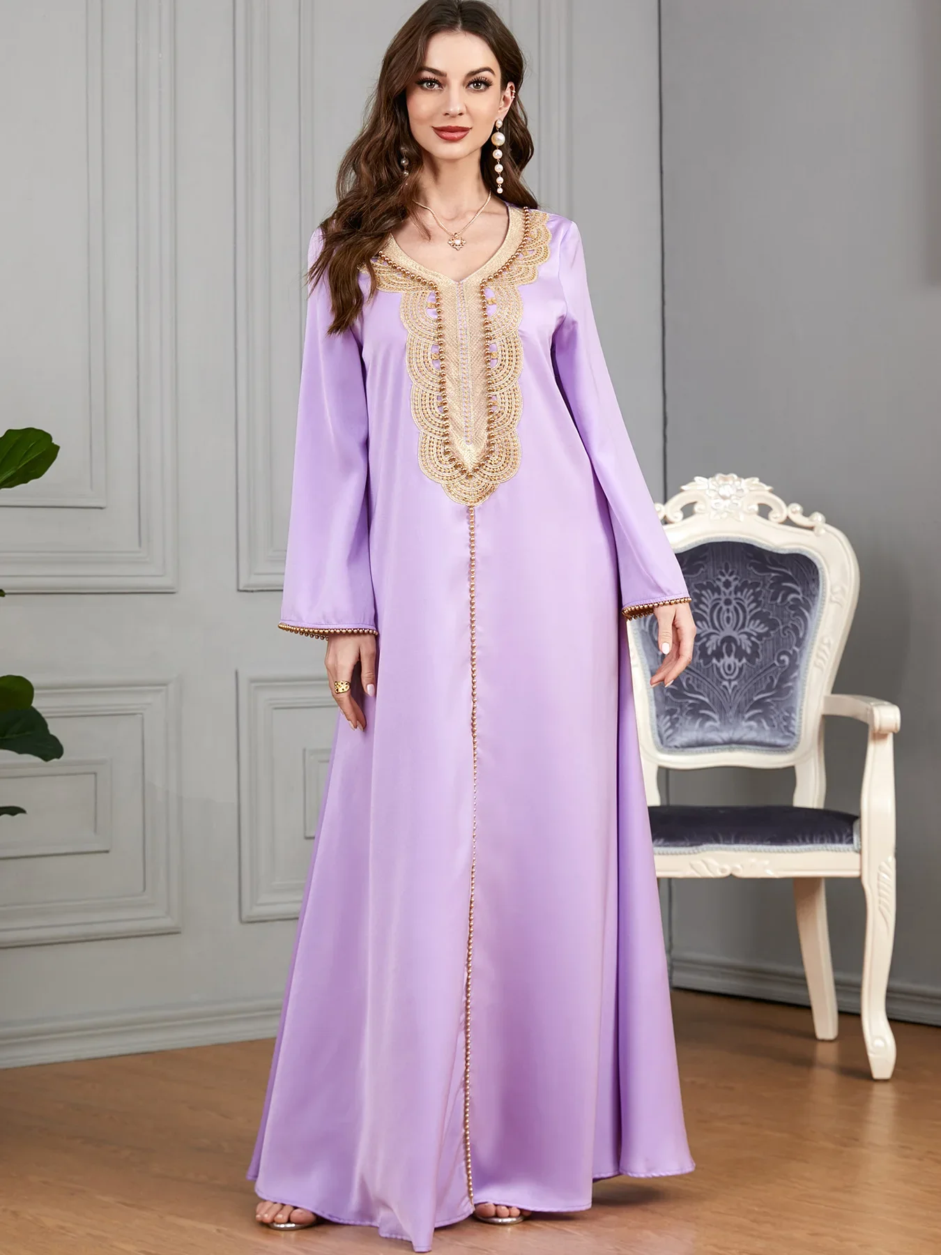 Ramadan Muslim Dress Eid Beaded Abayas Dubai Kaftan Turkey Robe for Women Islam Jalabiya Femme Musulmane Vestidos Caftan Longue