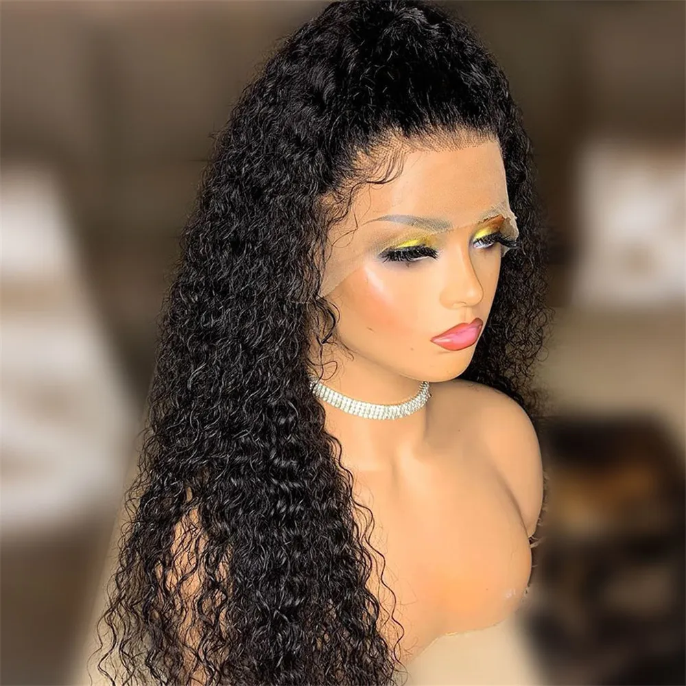 26Inch Soft Natural Black Long 180Density Kinky Curly Lace Front Wig For Women BabyHair Heat Resistant Preplucked Daily Glueless