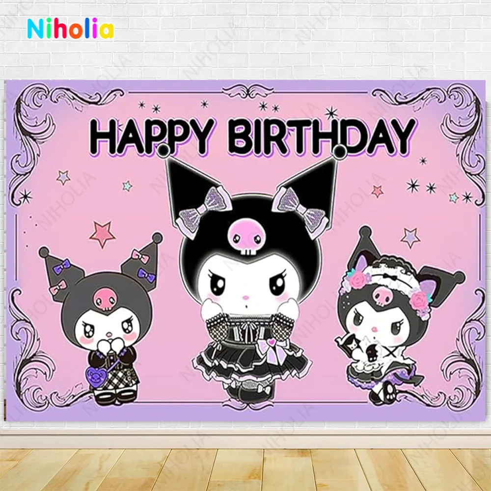 Kuromi Backdrop Hello Kitty Kids Birthday Party Decoration Girl Photography Background Cartoon Cat Baby Shower Studio Banner