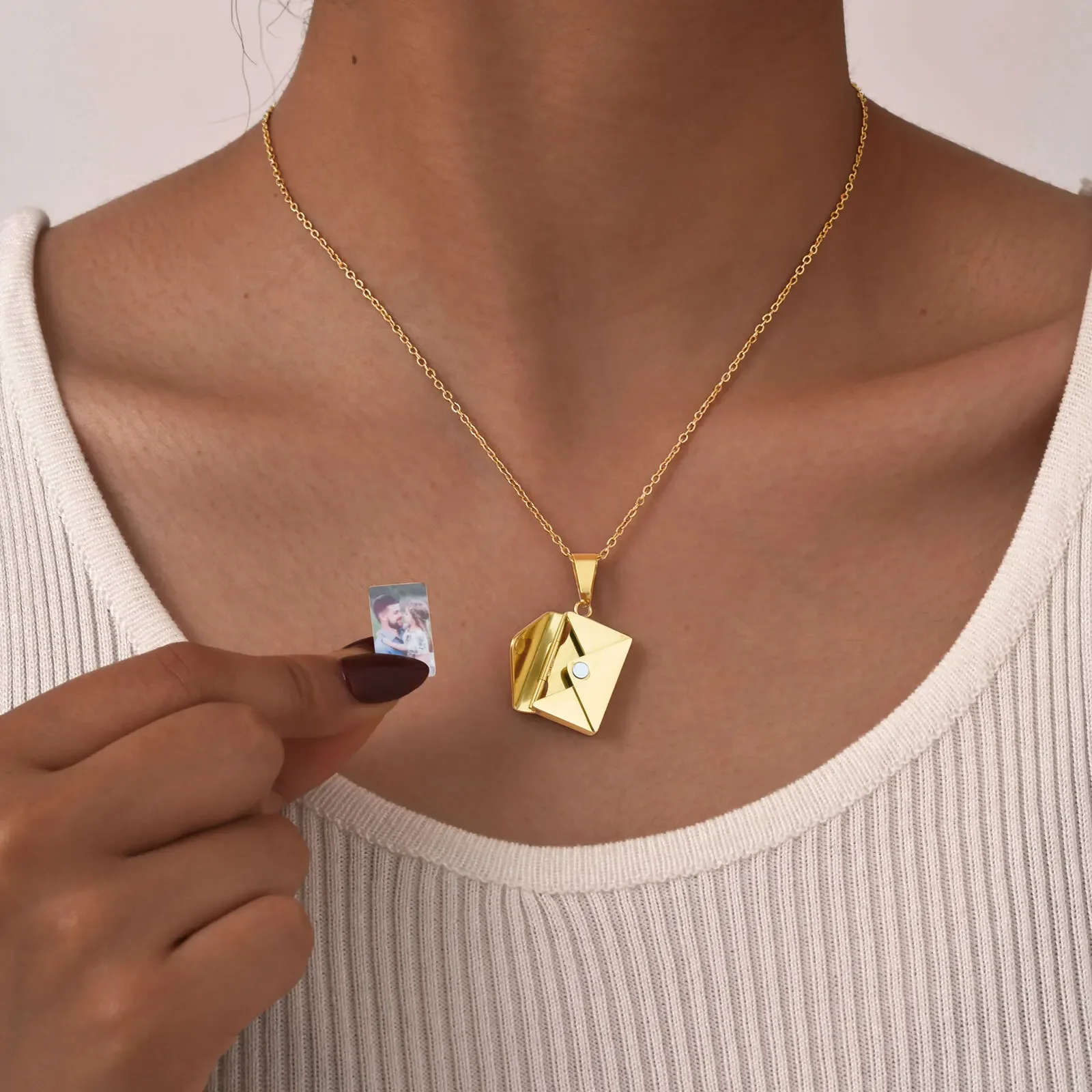 Personalized Photo Locket Necklace Envelope Love Letter Shape Pendant For Women Custom Pendant Anniversary Birthday Gift For Her