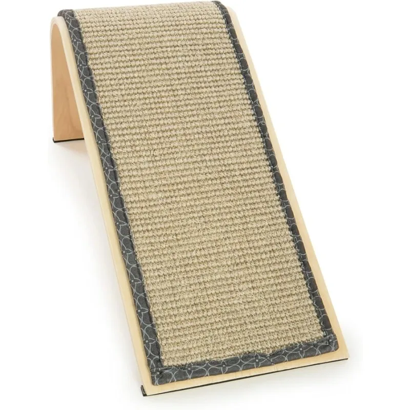 

SmartyKat Sisal Angle Ramp Cat Scratcher for Indoor Cats & Kittens, Durable Sisal & Wood Scratching Pad, Includes Catnip, Gray/T