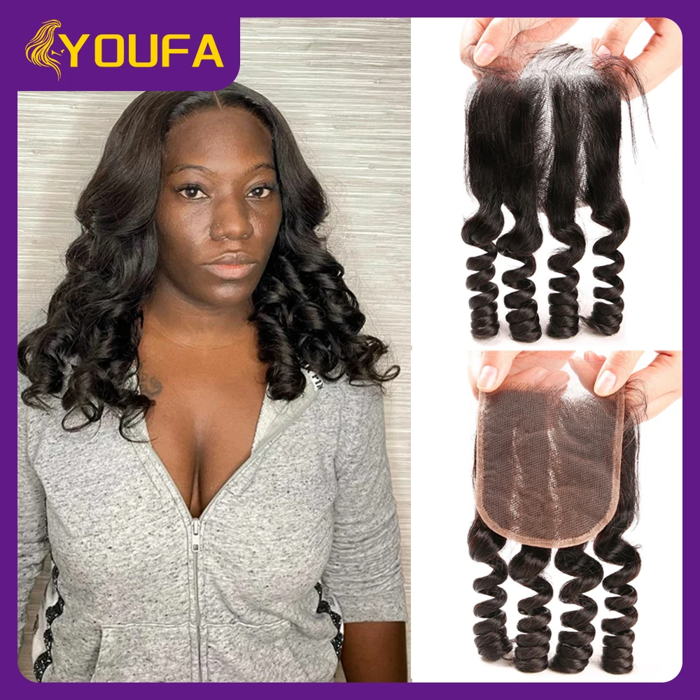 4x4 Funmi Curl Echthaarverschlüsse mit Babyhaar Rohes indisches Remy Echthaar Material Romantik Lockig 4x4 Weicher Schweizer Spitzenverschluss
