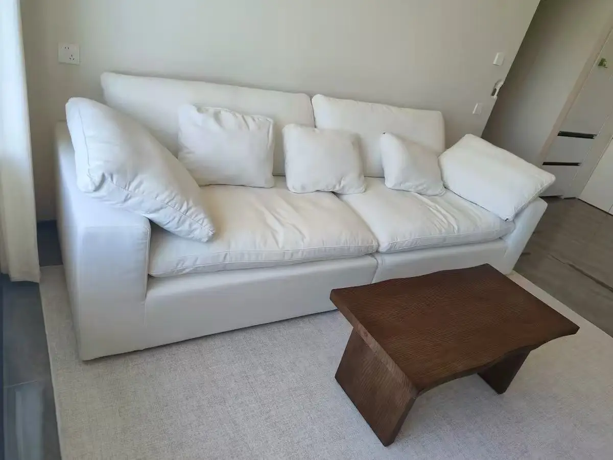 Living room Sofa fabric down latex lazy wind removable and washable simple super wide three-person white sofa