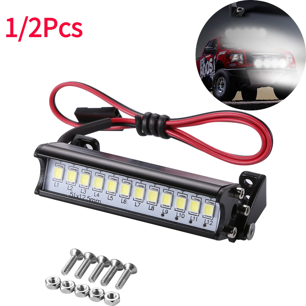 Universal 55mm 12 LED Hight Bright Light Model Truck Roof Lamp Bar for 1/10 RC Climbing Car Model Accessories