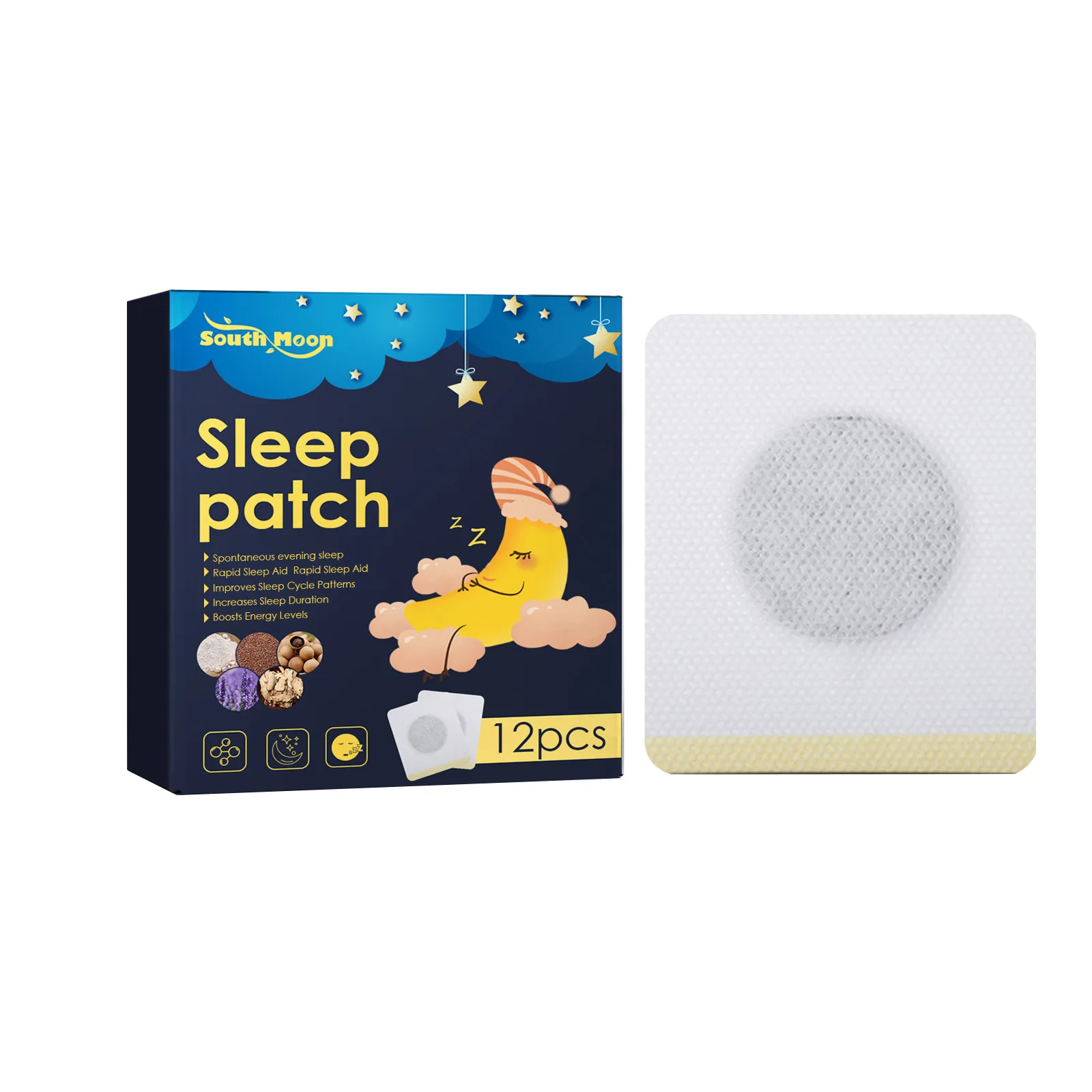 South Moon Sleep Sticker Fast Asleep Relief Headache Dizziness Relax Nerve Anxiety Stress Boosts Energy Improve Insomnia Plaster