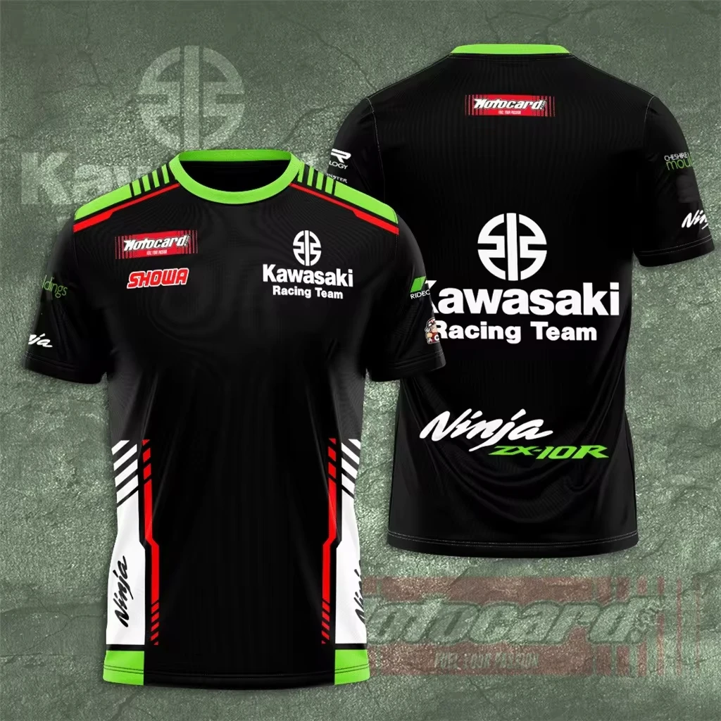 Kawasaki Motorcycle Racing Team Men T-shirt Summer Short Sleeve Women Oversized Clothing 2024 New Fashion Children Tee Tops