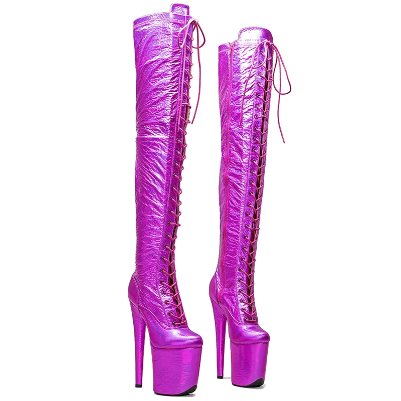 

Leecabe 20CM/8Inch Genuine Leather high leg boots Platform disco party High Heels Pole Dance boot