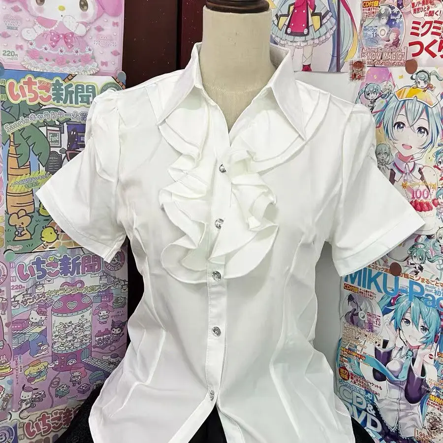 Foreign Trade Japanese  Gothic Punk COS Subculture Large Size Black White Short Sleeve Elegant Lace Shirt