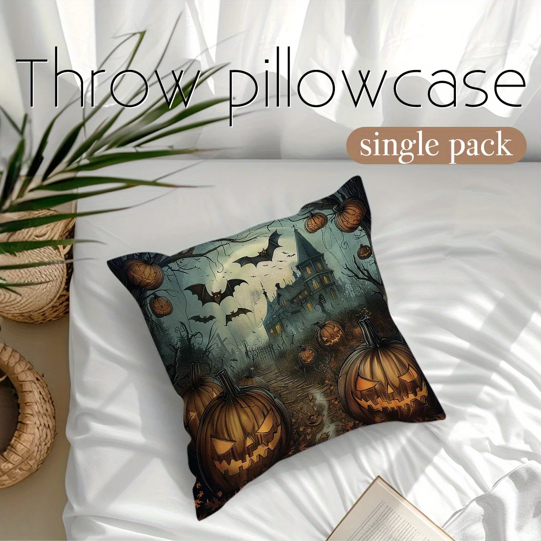 Festive Halloween Throw Pillowcase Single Pack - Perfect for Home, Hotel, Exhibition, or Famous Hotel Decor