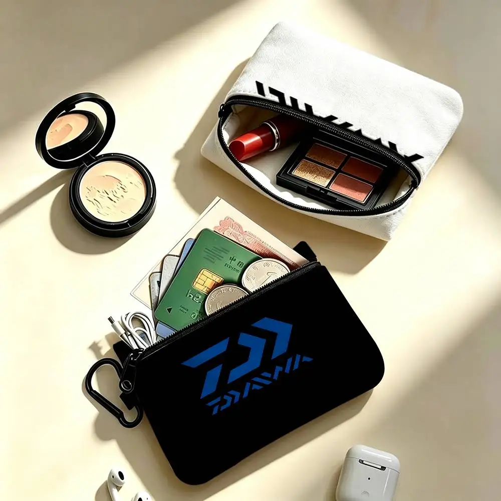 D-DaiwaS Fishing Logo   Portable Oxford Fabric Mini Wallet Carabiner Design Small Coin Bag For Cards Keys Earphones