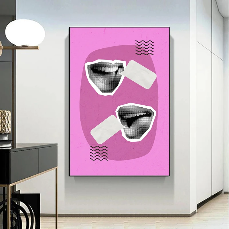 Modern Fashion Trumpet Mouth Print Canvas Painting, Black Pink Fashion Poster Wall Art, For Living Room Bedroom Decor, No Frame