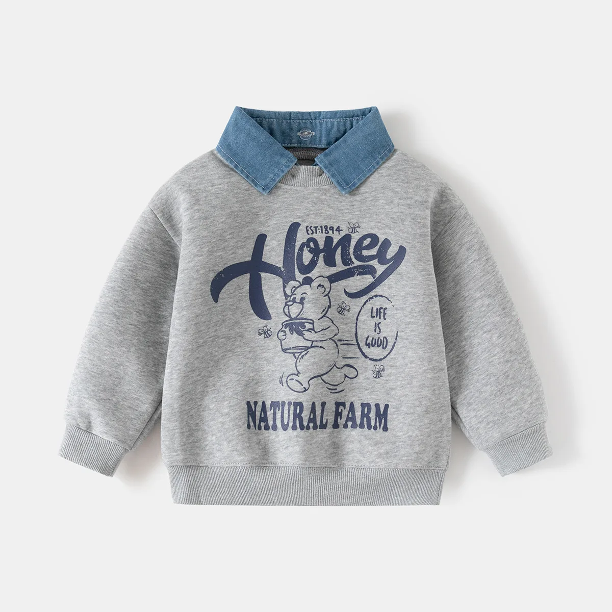 

Повседневная толстовка с длинными рукавами и лацканами с буквенным принтом медведя для мальчиков, топы, весенне-осенний пуловер для малышей, кофты, одежда