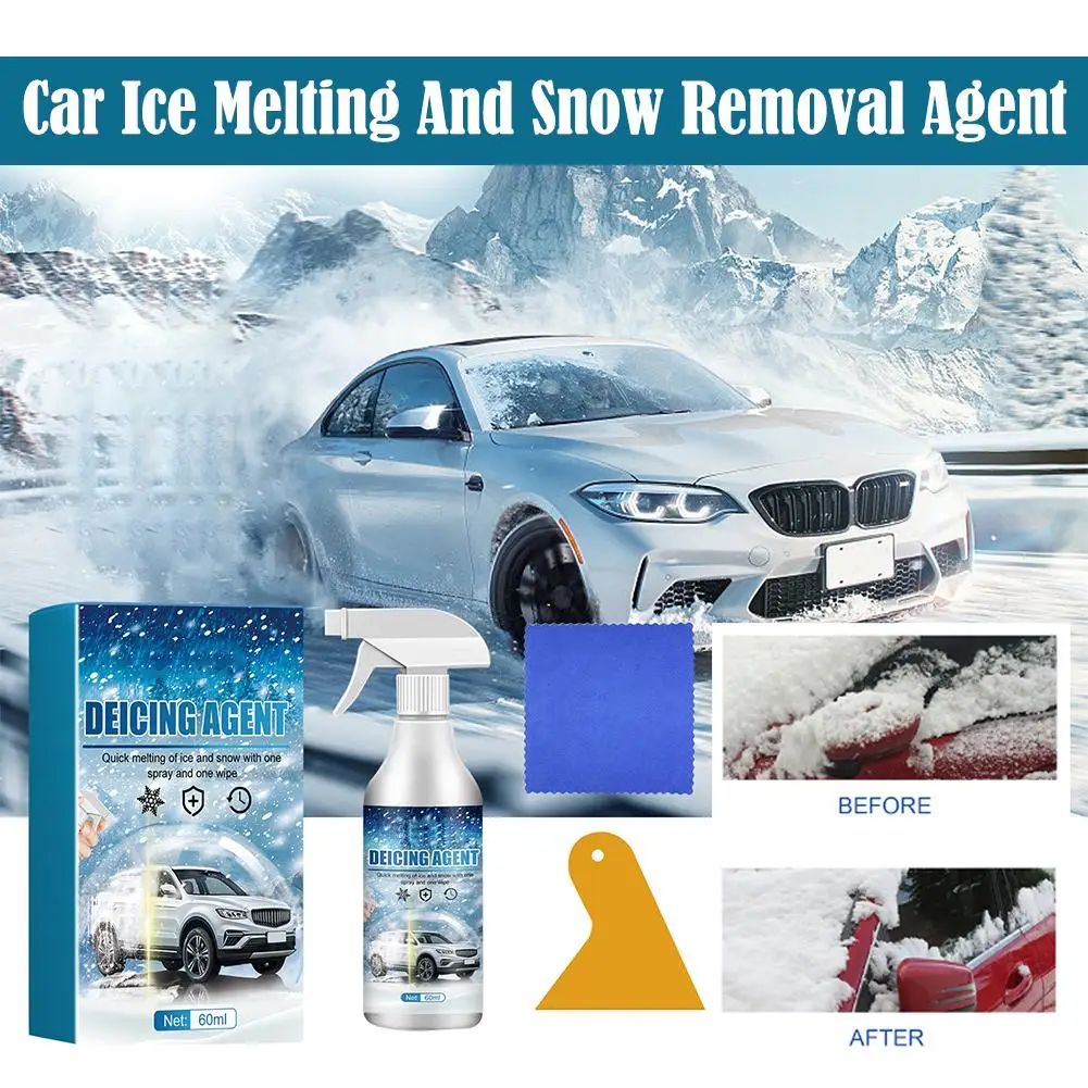 60ml Windshield De-icer Instantly Melts Ice Snow Melting Windshield Tool Defrost Liquid Hydrophobic Anti Coating Snow Clean X1b4