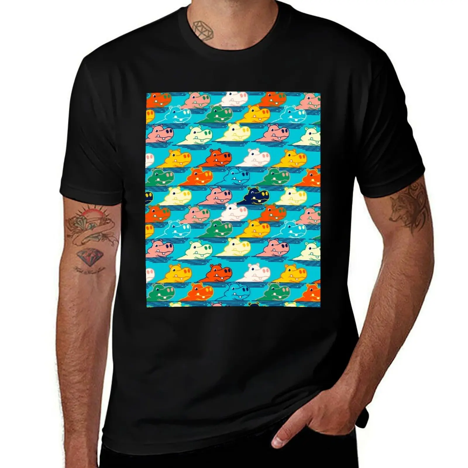 

Happy Hippo Family - retro animal pattern T-Shirt cheap stuff heavyweights clothes new edition fruit of the loom mens t shirts