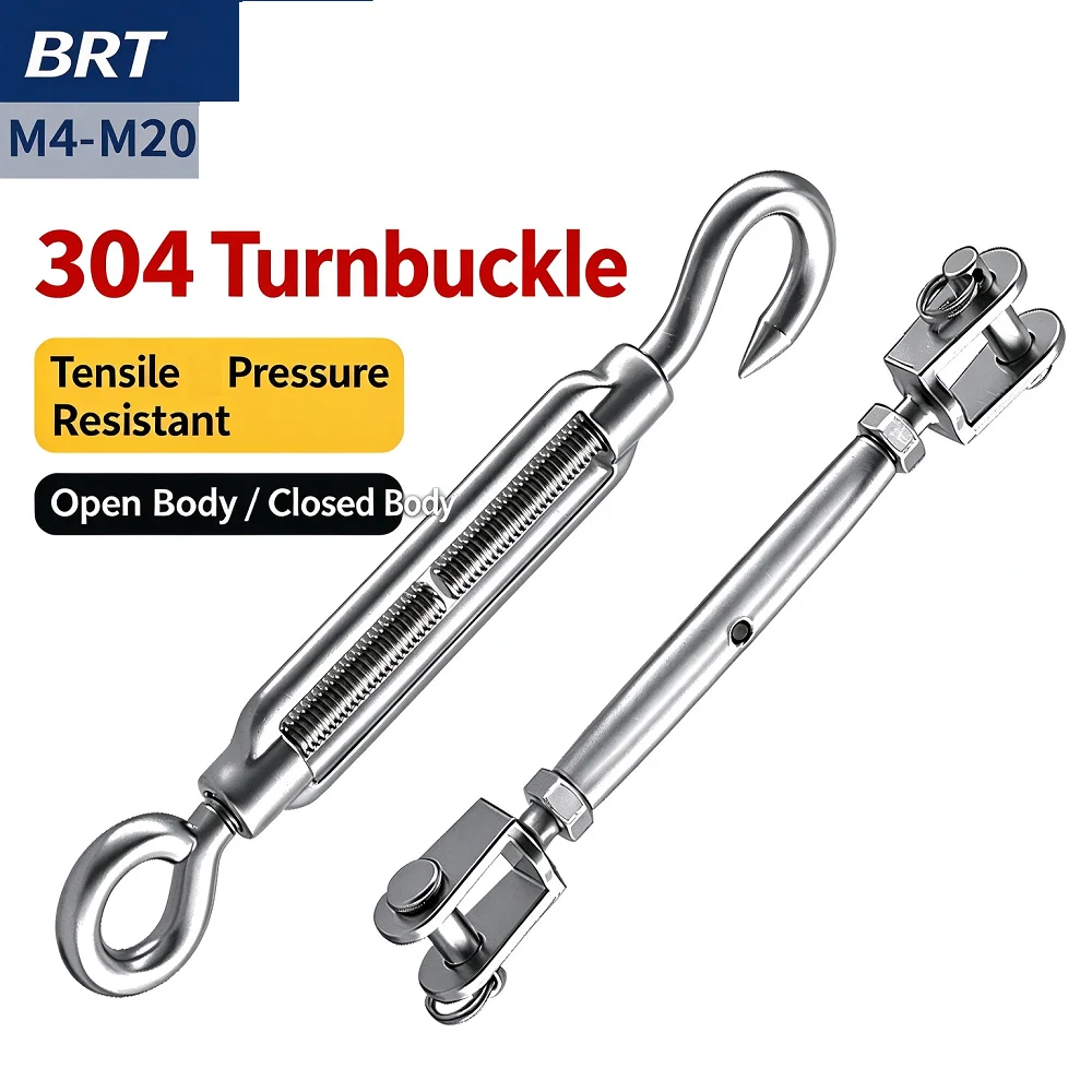 Shade Sail Turnbuckle 304 Stainless Steel Wire Rope Tensioner Open Closed Body Hook Eye Jaw Jaw M4-M20 Boat Fence Dock Rustproof