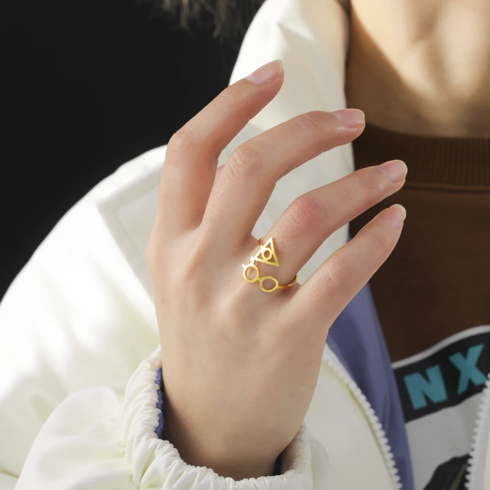 COOLTIME Fashion Rings Female Lightning Scar Harri Glasses Deathly Hallows Rings for Women Girl Party Gift Jewelry Wholesale - Image 4