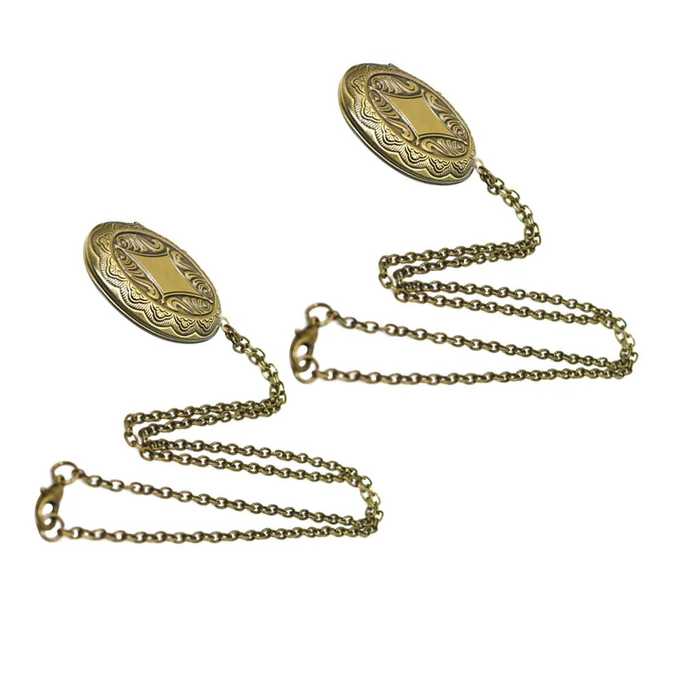 

2Pcs Oval Bronze Photo Locket Necklace Vintage Keepsake Pendant Engraved Picture Memory Jewelry for Women
