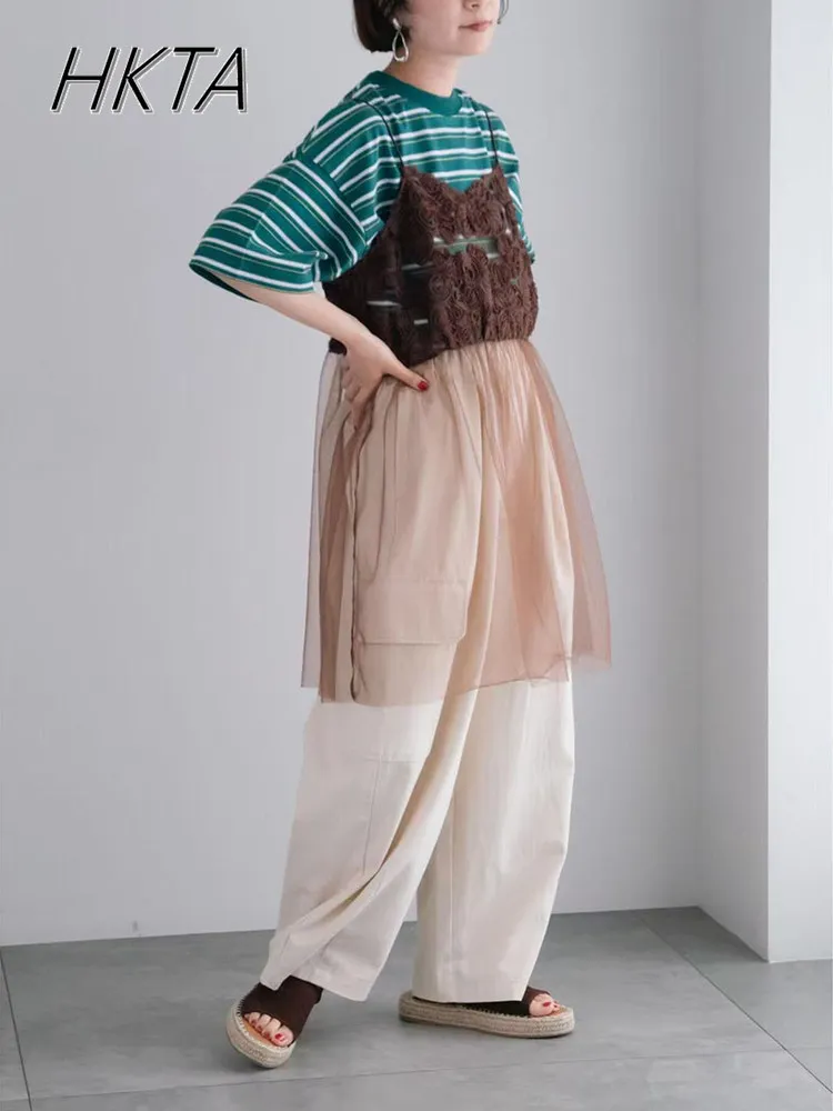 일본 여름 신상 스택 자수 플라워 스플라이싱 튤 슬링 베스트 여성 스윗 루즈 출퇴근룩 개성 캐미솔 탑