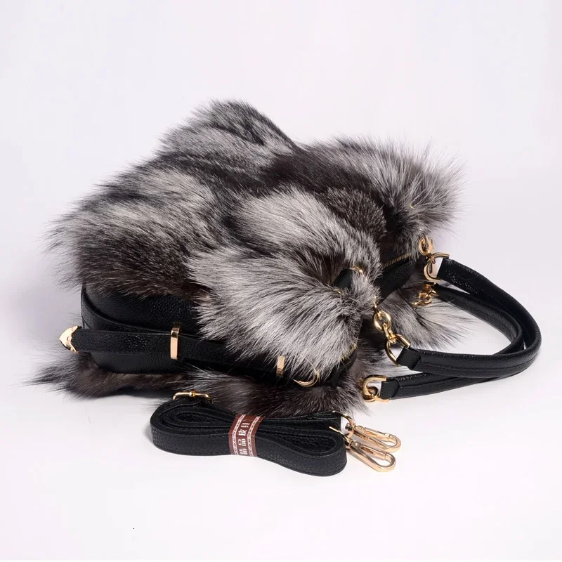 Luxury Real Fox Fur Woman Tote Shoulder Bag Winter Party Bag Ladies HandBags