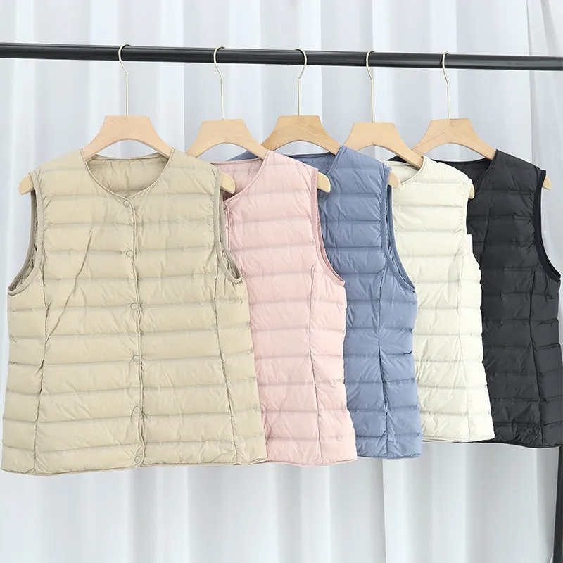 Autumn Winter Ultra Light White Duck Down Waistcoat Coat Women Warm Down Vest Jacket Parkas Lady Short Sleeveless Tank Outwears