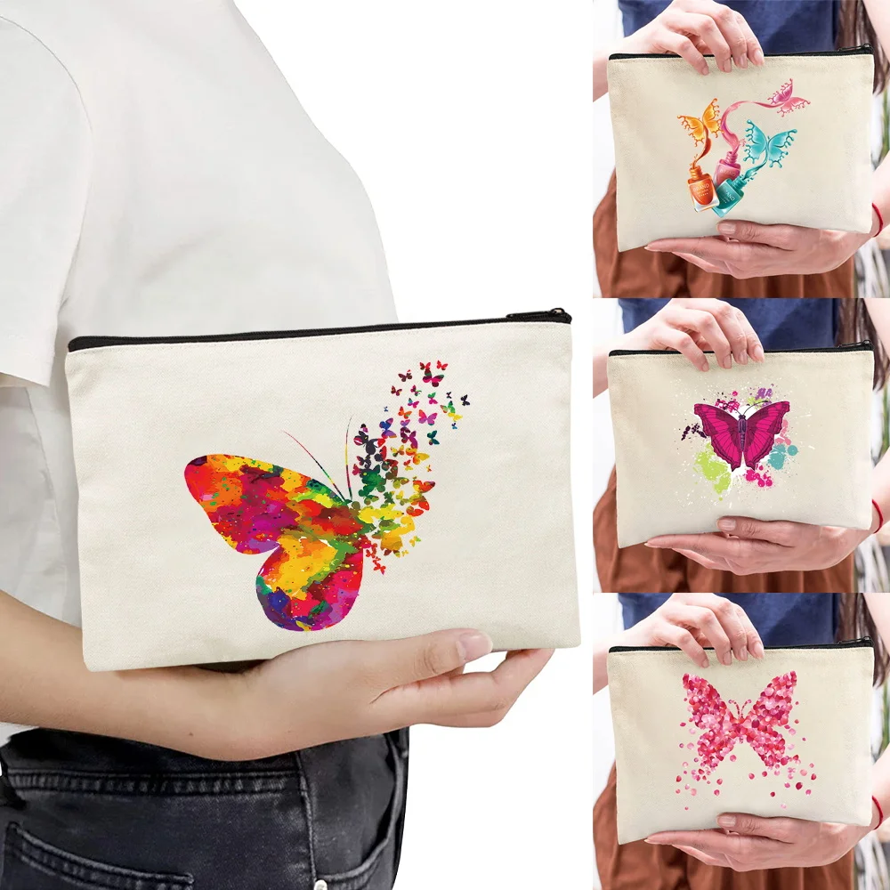 Makeup Bag Portable Butterfly Pattern Storage Bag Minimalist Clutch Travel Carry-On Mini Clutch Daily Cosmetic Bag Fashion
