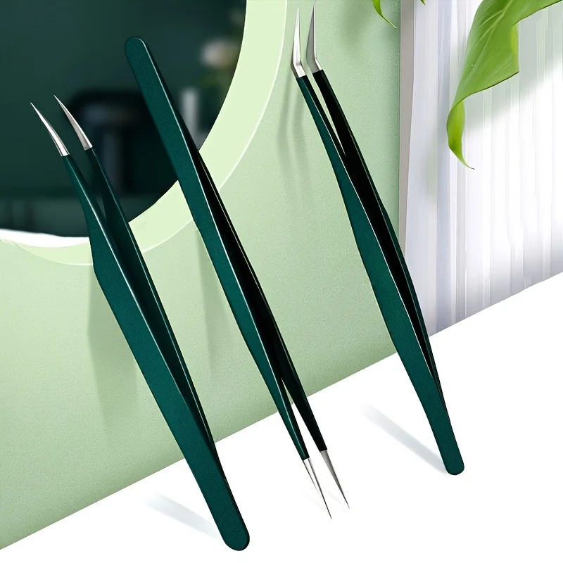 Kit di strumenti per extension ciglia ipoallergeniche - Set di pinzette in acciaio inossidabile con piume dorate e morsetti per delfini per artisti delle ciglia