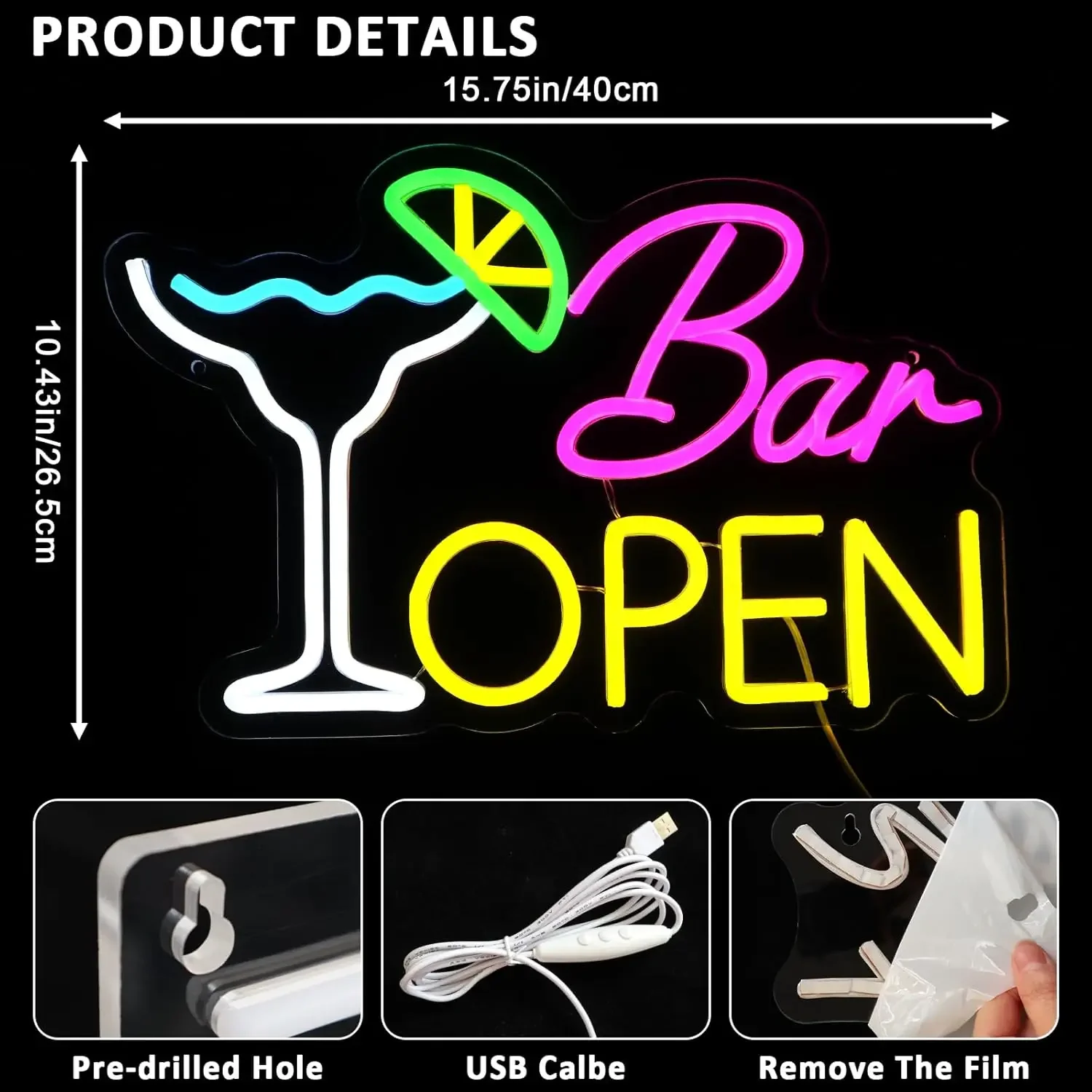 Bar Open Neon Sign USB LED Cocktails Neon Light for Beer Bar Coffee Cafe Home Pub Man Cave Stores Hotel Party Restaurant Decor