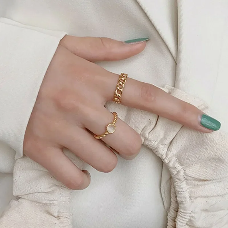 Minimalist Silver Hollow Cross Rings France Gold Plated Fashion Chain Ring Geometric Trendy Elegant Bride Jewelry Accessories