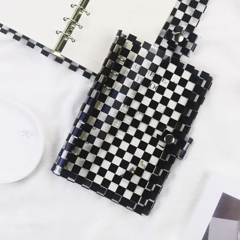 A6 PVC 6-Hole Loose-Leaf Binder Notebook Cover Chessboard Pattern Diary Agenda Planner Paper Cover School Stationery