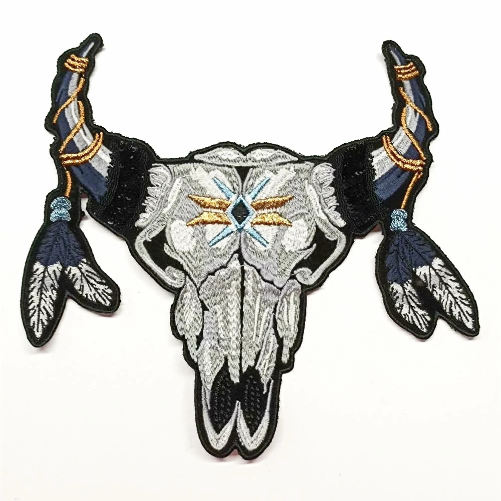 Accessories large embroidery big cow skull patches for clothing OR-3261