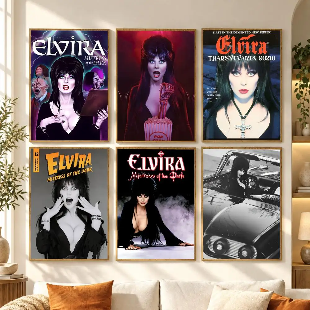 Retro Horror Movie E-Elvira Mistress Dark Poster Premium Modern Waterproof Wall Art Pictures for Bedroom Living Room Bar Decor