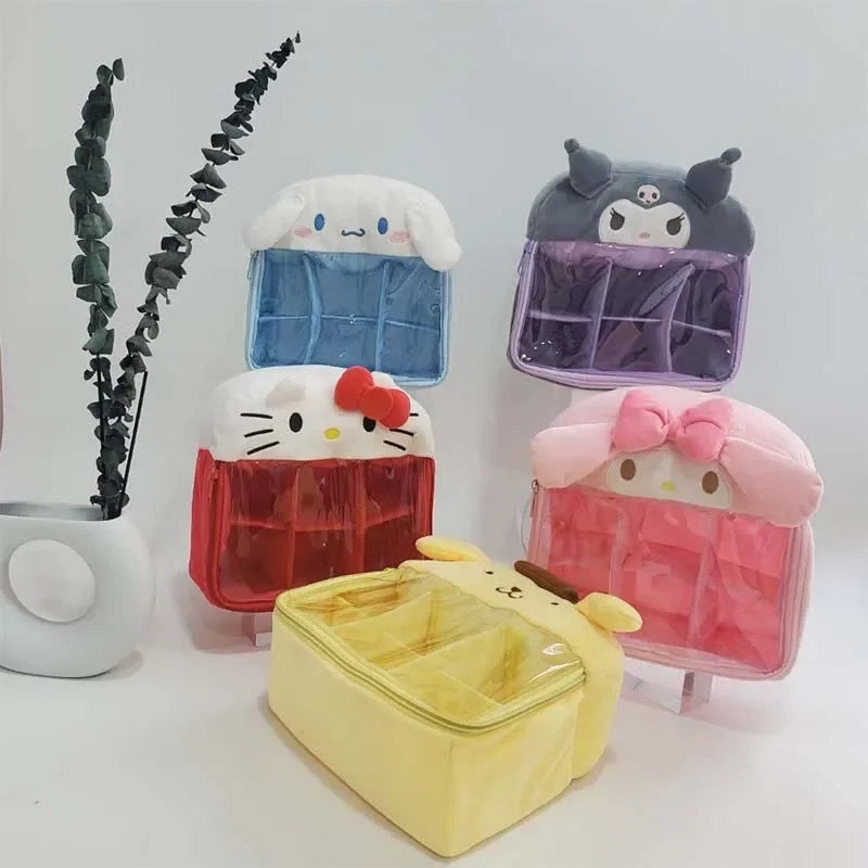 Miniso Sanrio Hello Kitty My Melody Kuromi Cinnamoroll Cartoon Transparent Zipper Storage Bag Sock Storage Box