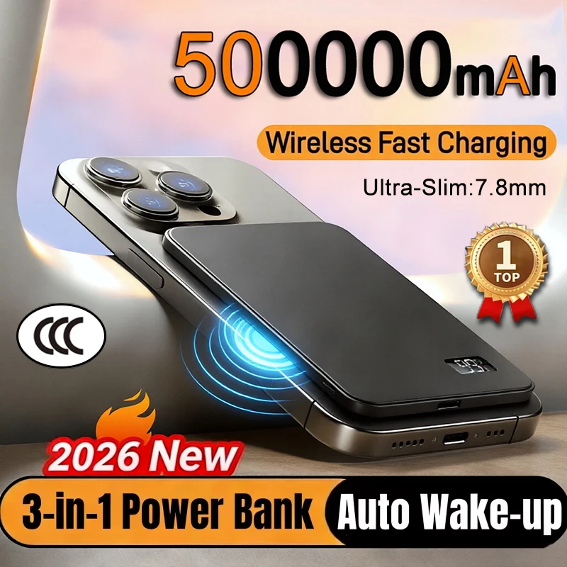 Batterie externe magnétique sans fil 500000mAh à charge rapide PD22.5W, portable pour MagSafe, compatible iPhone 17, Samsung, Xiaomi