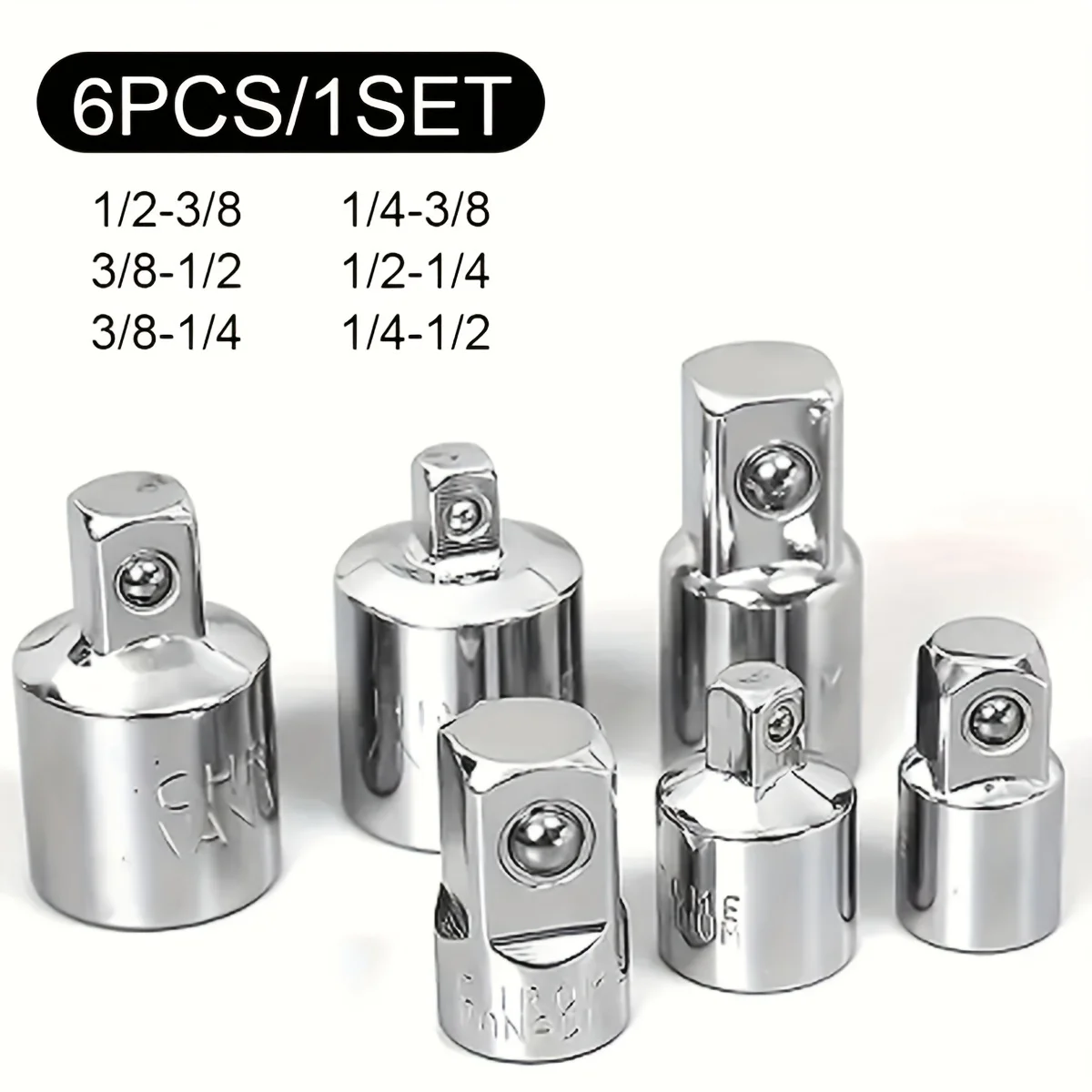 6pcs Ratchet Wrench Socket Converter Sleeve Head Adapter 1/2 "Big Fly To 3/8" To 1/4 "Stainless Steel To 1/4" To 1/2 "To 3/8"