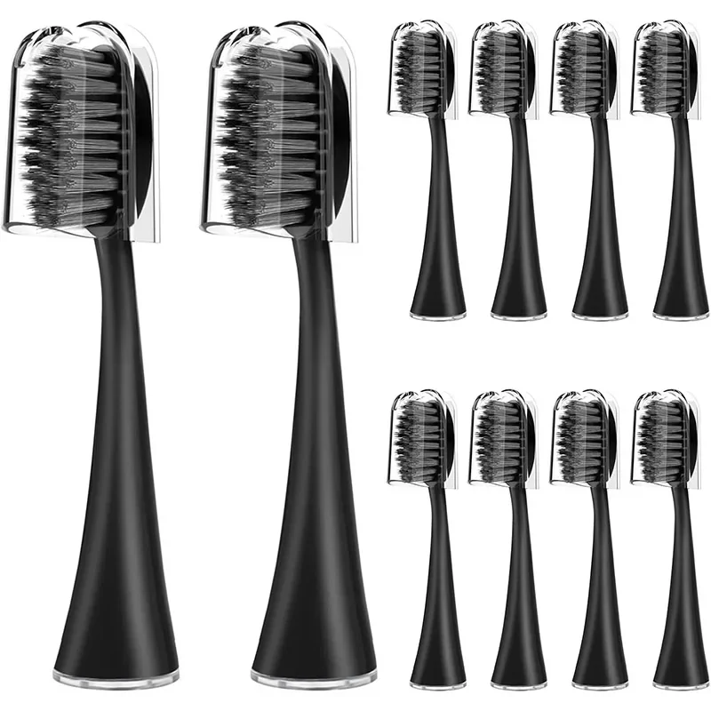 10pcs Replacement Brush Heads for Original Burst Pro Sonic Electric Toothbrush Soft Charcoal Bristles Refill with Dust Cover Cap