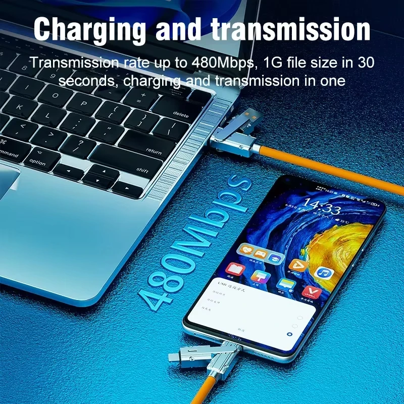 120W 4 in 1 USB C Lightning Cable PD Fast Charging Data Wire 5A USB Multi Charging Cord For iPhone 13 14 15 Samsung Xiaom Huawei