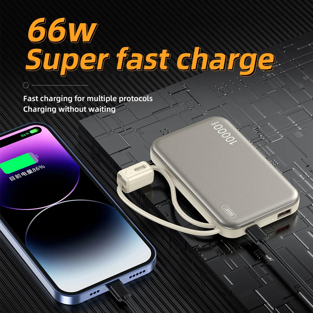 Power Bank 10000mAh Fast Charging Powerbank Rechargeable Batteries Built in Cables Portable Battery Charger For iPhone 14 Huawei