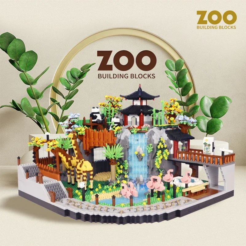 5000PCS Creative Micro Particle City Street View Rainforest Panda Animal Zoo Building Blocks Assemble Bricks Toys Boy Kid Gift