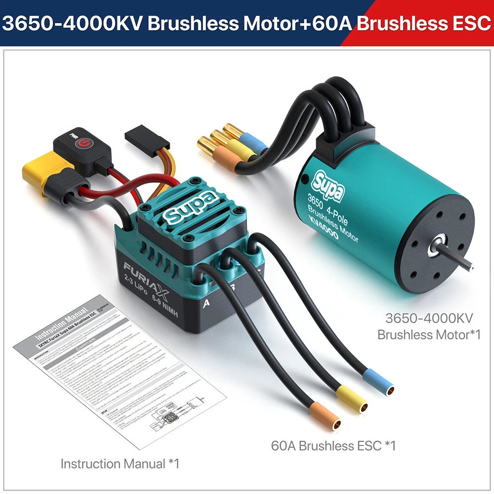 SKYRC Borstelloze Motor ESC Combo FuriaX Supa 3650 Motor 60A ESC 2-3 S LiPo 3.175mm As voor 1/10 Touring Buggy Korte Cursus Truck
