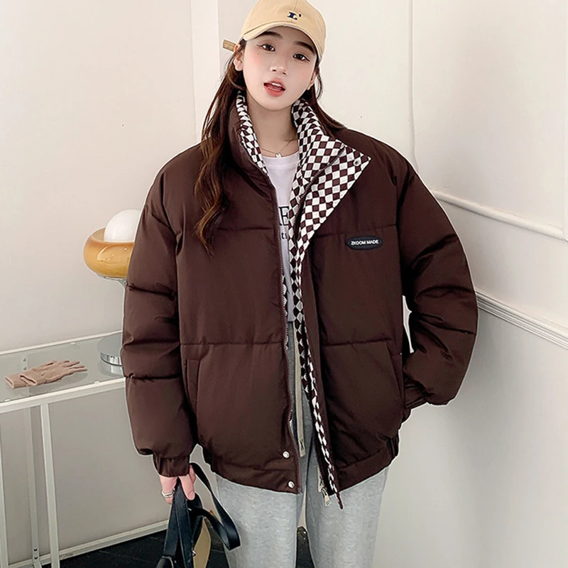 

Корейские пышные парки с воротником-стойкой, женские утепленные куртки на молнии с длинными рукавами, женские зимние карманные хлопковые стеганые пальто, женское