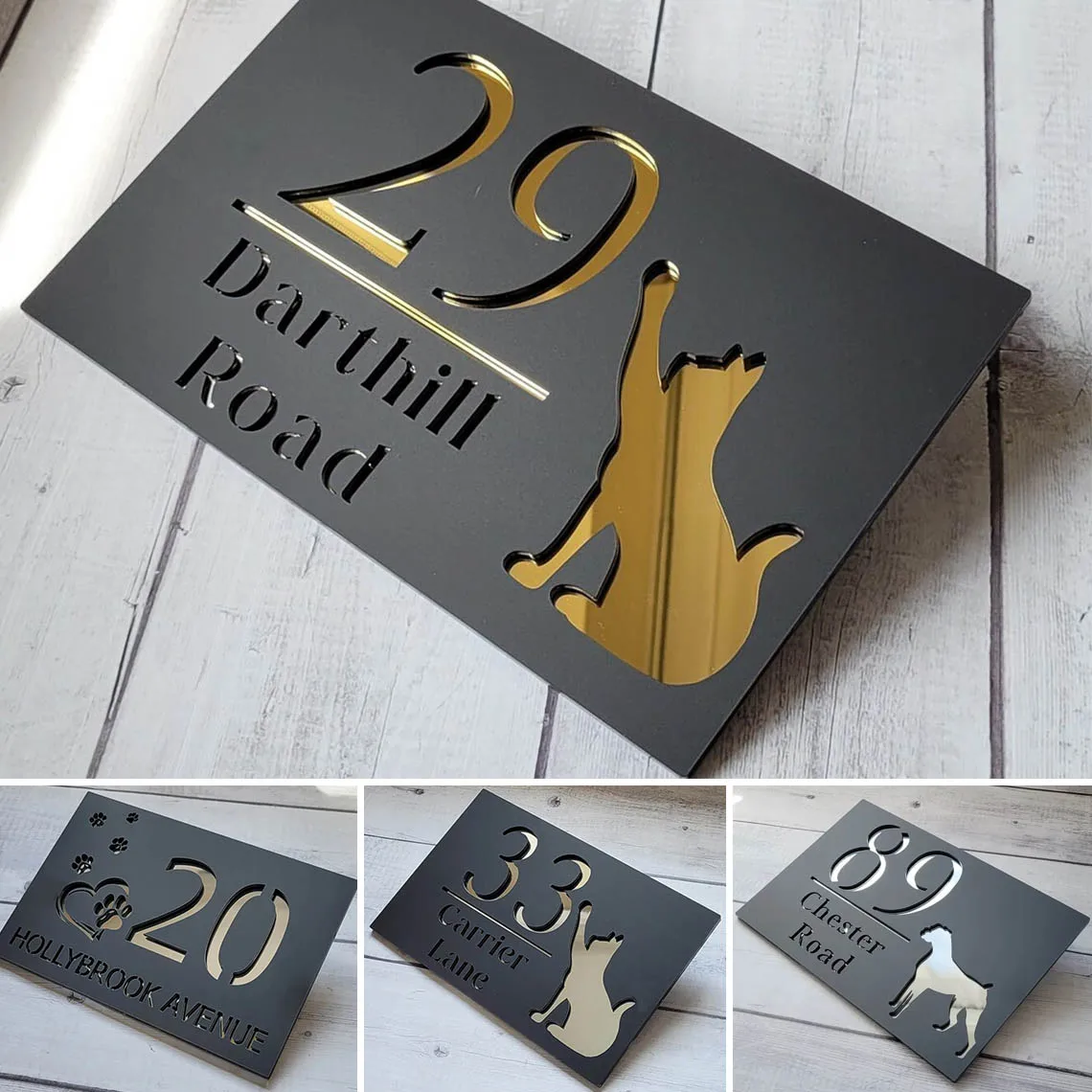 Personalised Wall Address House Number Sign Acrylic Pet Plaques Outdoor Family Name Address Cat/Dog Door Sign White/Black Sign