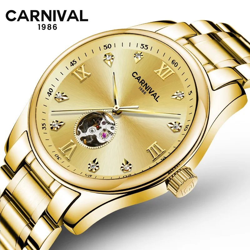 

CARNIVAL Top Brand Luxury Gold Men Clock 2024 New Fashion Diamond Watch 30M Waterproof Stainless Steel Clock Relogio Masculino