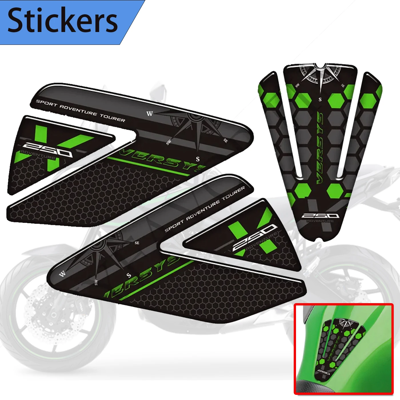 Motorcycle Decals Gas Fuel Oil Kit Knee Protector Tank Pad Grips For Kawasaki VERSYS X 250 250X VERSYS-X Tourer X-250